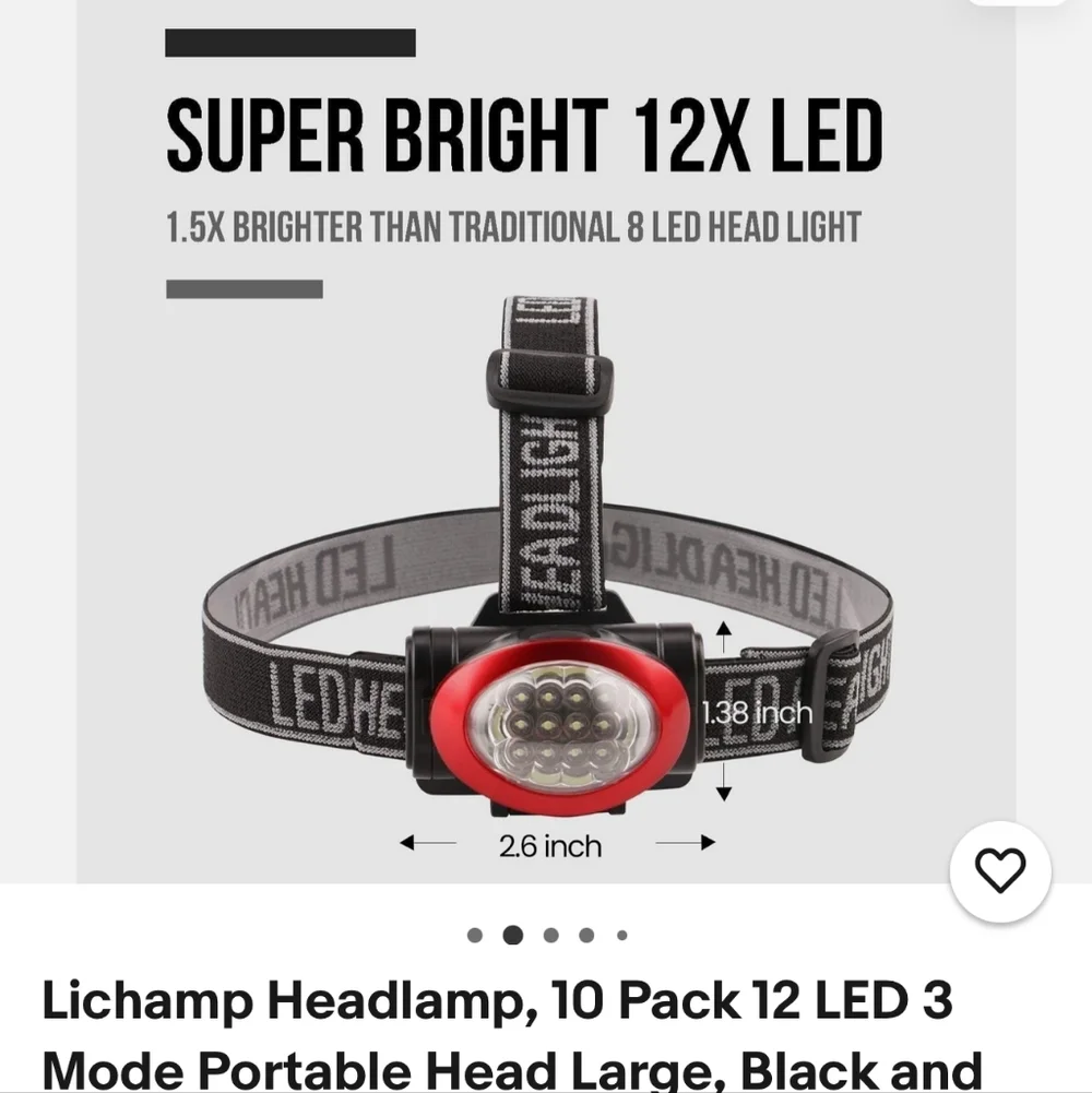 LED Headlamp with Adjustable Black Strap and Red Bezel